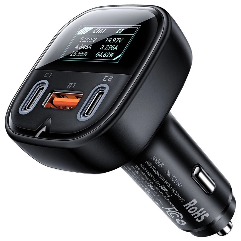 AUTO PUNJAČ Acefast B5, 100W, 5A, 1xUSB-A,2xUSB-C, Black