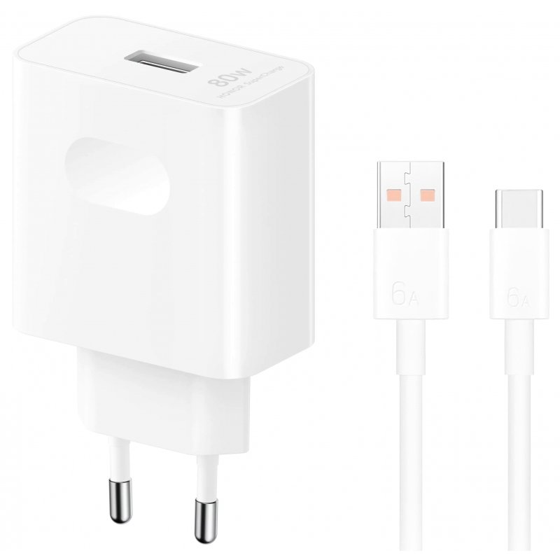 PUNJAČ Honor 80W, 1xUSB-A, sa USB-C kabal, White