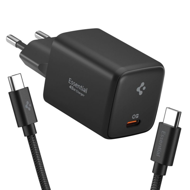PUNJAČ SPIGEN Essential 45W 3A 1xUSB-C sa USB-kablom Black